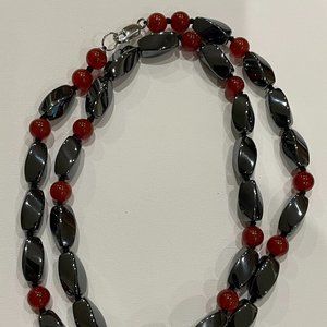 AIL Hematite and Red Stone Necklace